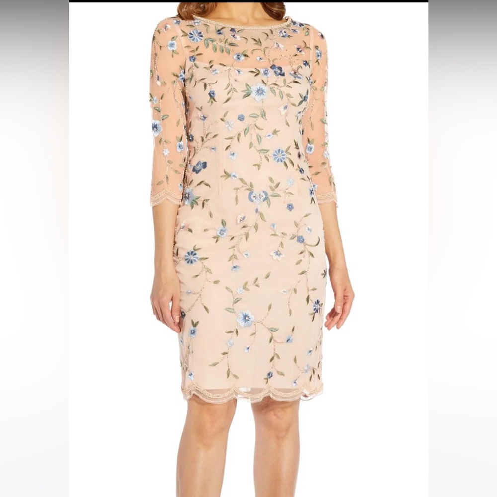 ADRIANNA PAPELL women’s embellished above the knee  sheath dress. Size 4P